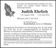 Traueranzeige Judith Ehrlich