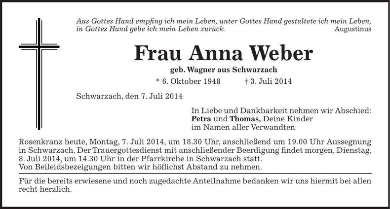 Traueranzeige Anna Weber