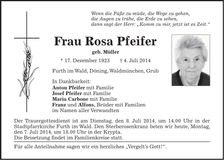 Traueranzeige Rosa Pfeifer