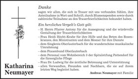 Traueranzeige Katharina Neumayeer