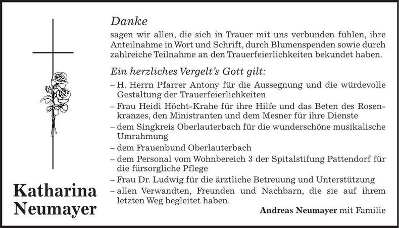 Traueranzeige Katharina Neumayeer
