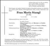 Traueranzeige Maria Stangl