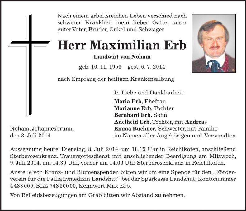 Traueranzeige Maximilian Erb