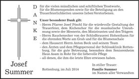 Traueranzeige Josef Summer