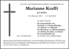 Traueranzeige Marianne Krafft