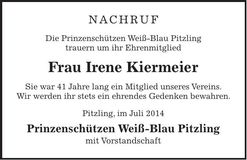 Traueranzeige Irene Kiermeier