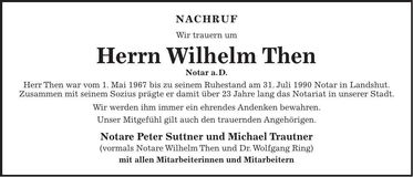 Traueranzeige Wilhelm Then
