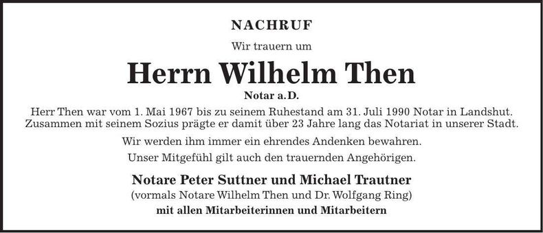 Traueranzeige Wilhelm Then