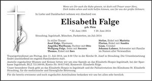 Traueranzeige Elisabeth Falge