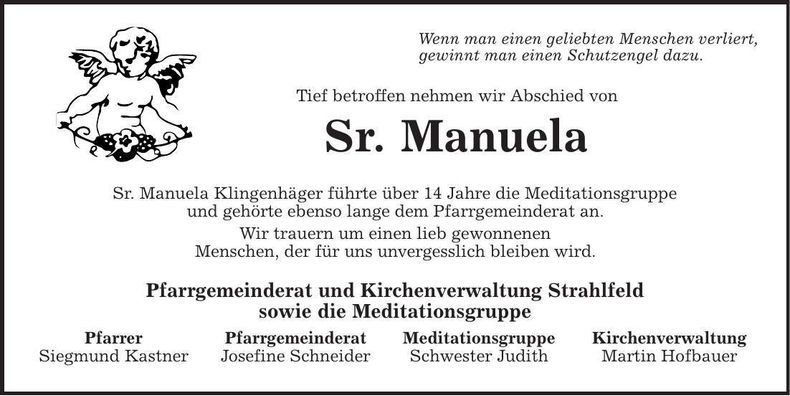Traueranzeige Missionsdominikanerin Sr. Manuela
