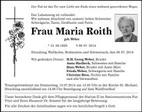 Traueranzeige Maria Roith