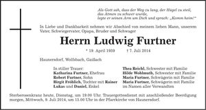 Traueranzeige Ludwig Furtner