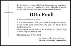 Traueranzeige Otto Findl