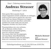 Traueranzeige Andreas Strasser