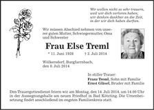 Traueranzeige Else Treml