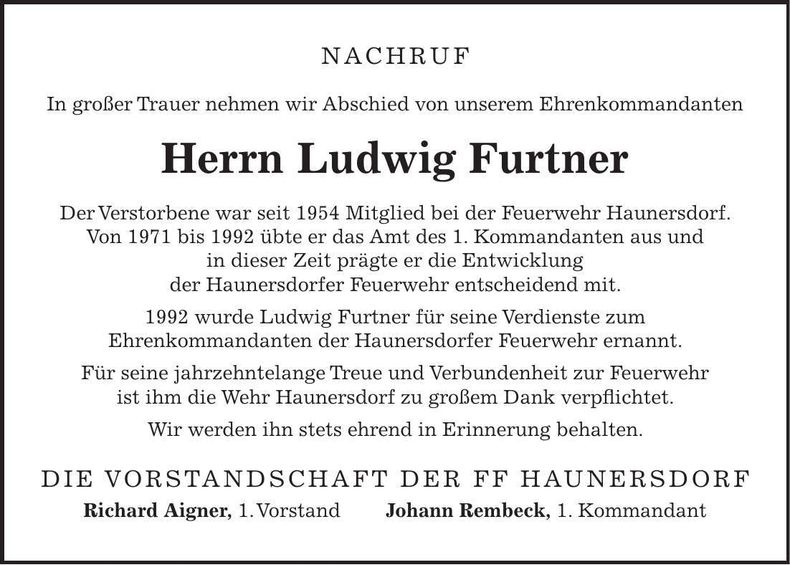 Traueranzeige Ludwig Furtner