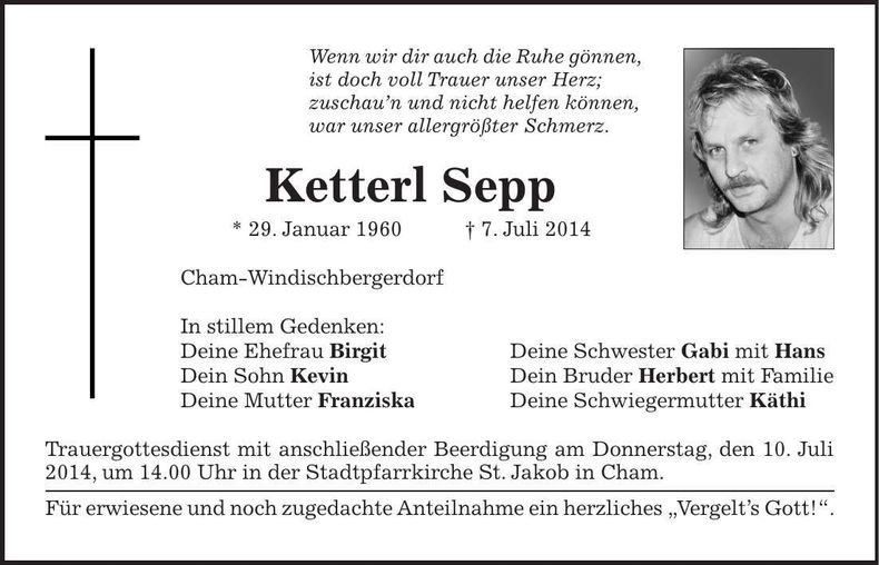 Traueranzeige Sepp Ketterl
