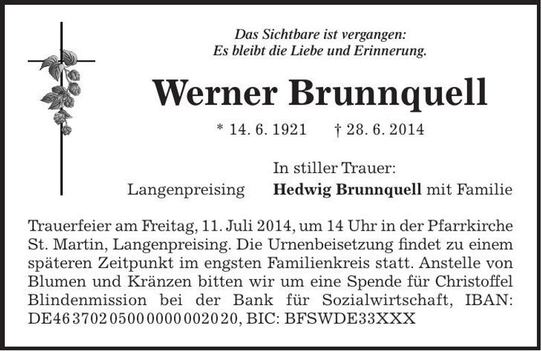 Traueranzeige Werner Brunnquell