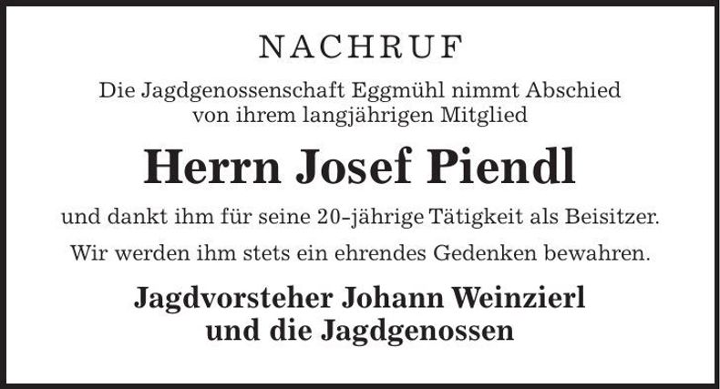 Traueranzeige Josef Piendl