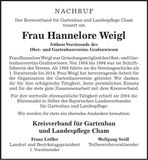 Traueranzeige Hannelore Weigl