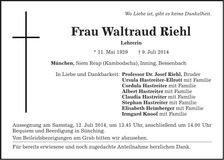 Traueranzeige Waltraud Riehl