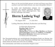 Traueranzeige Ludwig Vogl