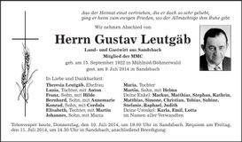 Traueranzeige Gustav Leutgäb