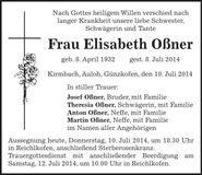 Traueranzeige Elisabeth Oßner