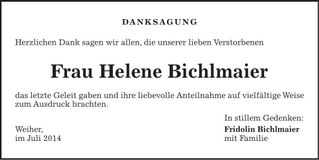 Traueranzeige Helene Bichlmaier