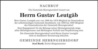 Traueranzeige Gustav Leutgäb