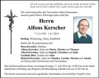 Traueranzeige Alfons Kerscher