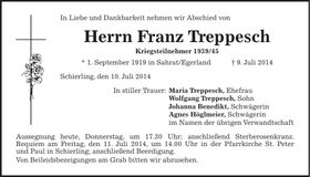 Traueranzeige Franz Treppesch