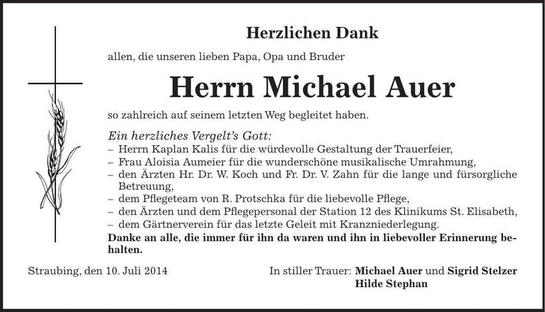 Traueranzeige Michael Auer