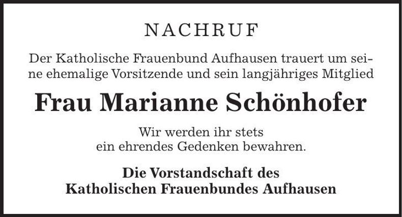 Traueranzeige Marianne Schönhofer