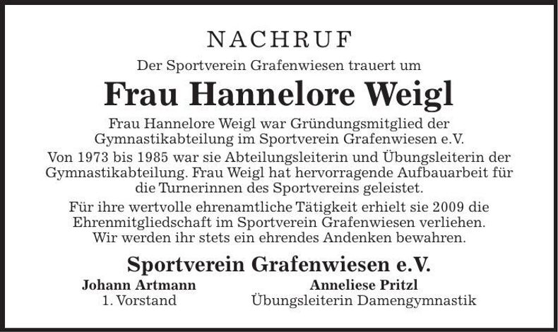 Traueranzeige Hannelore Weigl