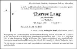 Traueranzeige Therese Lang