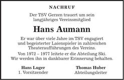 Traueranzeige Hans Aumann