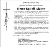 Traueranzeige Rudolf Aigner