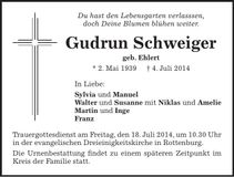 Traueranzeige Gudrun Schweiger