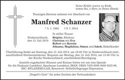 Traueranzeige Manfred Schanzer