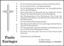 Traueranzeige Paula Euringer
