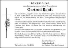 Traueranzeige Gertrud Ranft