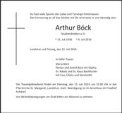 Traueranzeige Arthur Böck