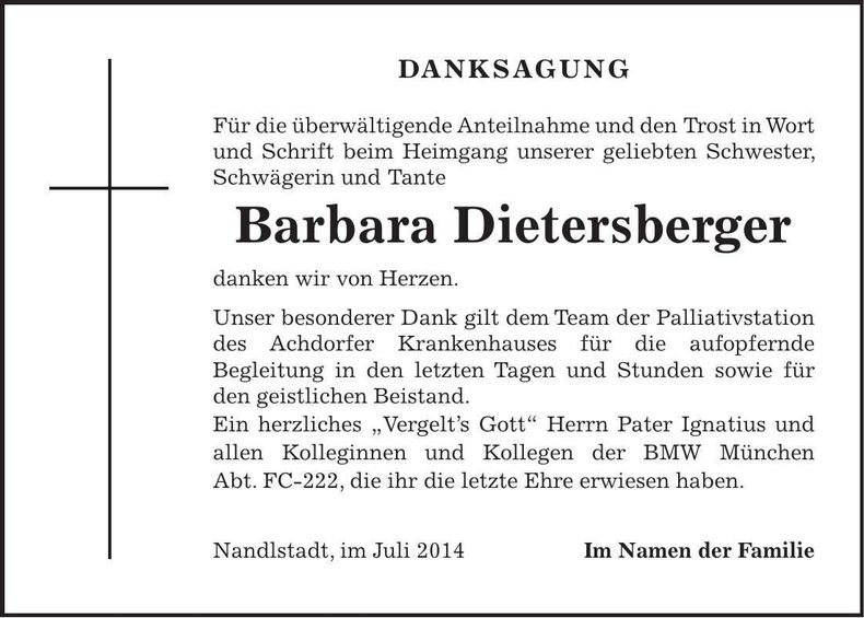 Traueranzeige Barbara Dietersberger