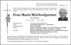 Traueranzeige Maria Weichselgartner