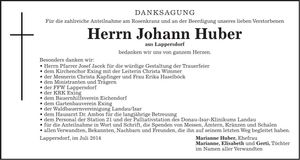 Traueranzeige Johann Huber
