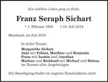 Traueranzeige Franz Seraph Sichart