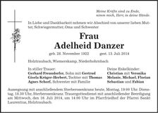 Traueranzeige Adelheid Danzer