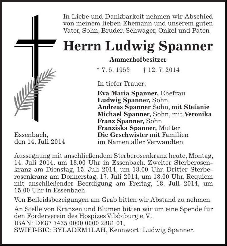 Traueranzeige Ludwig Spanner