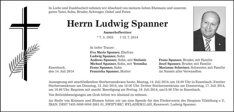 Traueranzeige Ludwig Spanner
